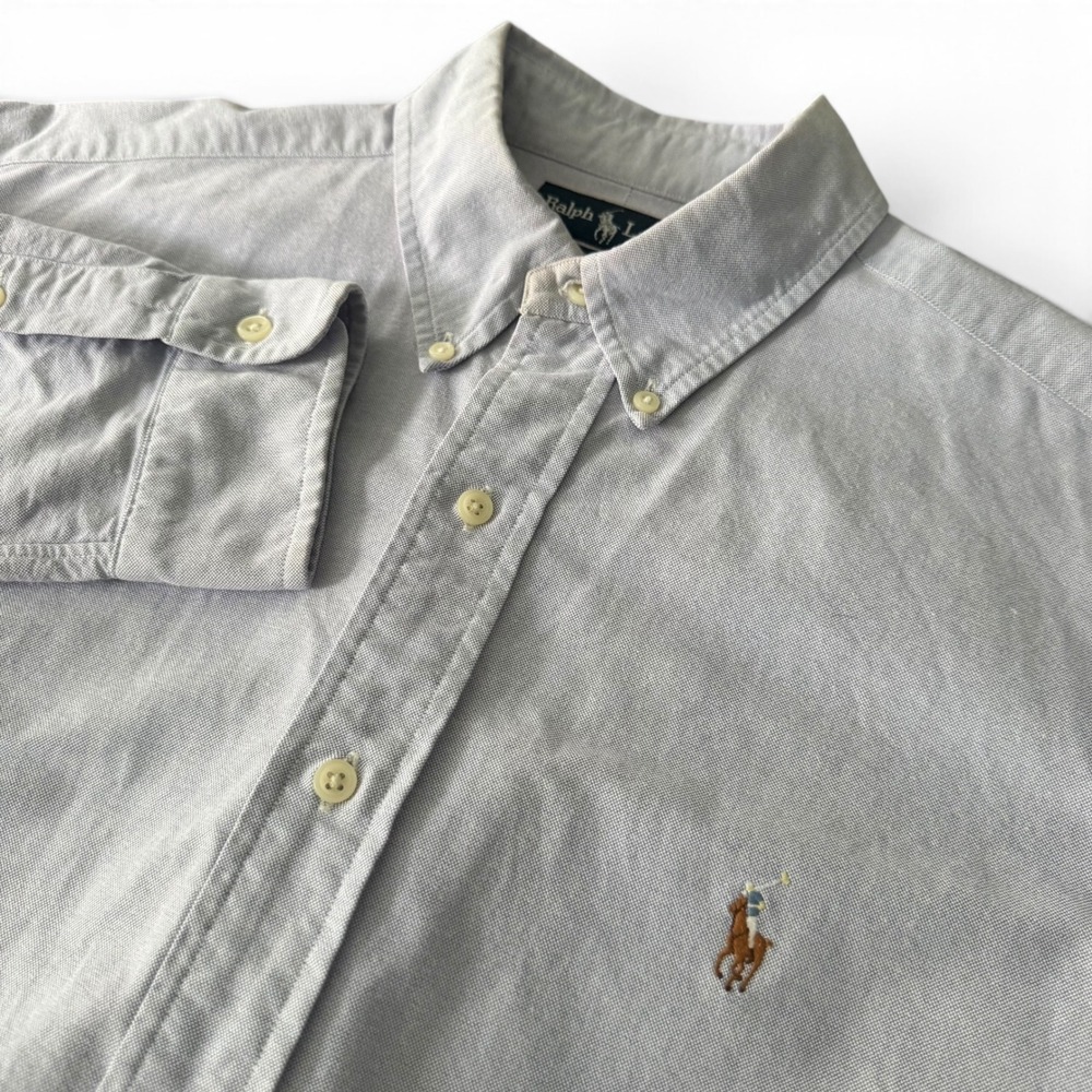 Ralph Lauren Yarmouth Chambray Shirt Men 16 35 Blue Denim Oxford Button Pony